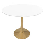 Marbled White / Black / White Round Dining Table for 4 – MDF Top & Gold Steel Base