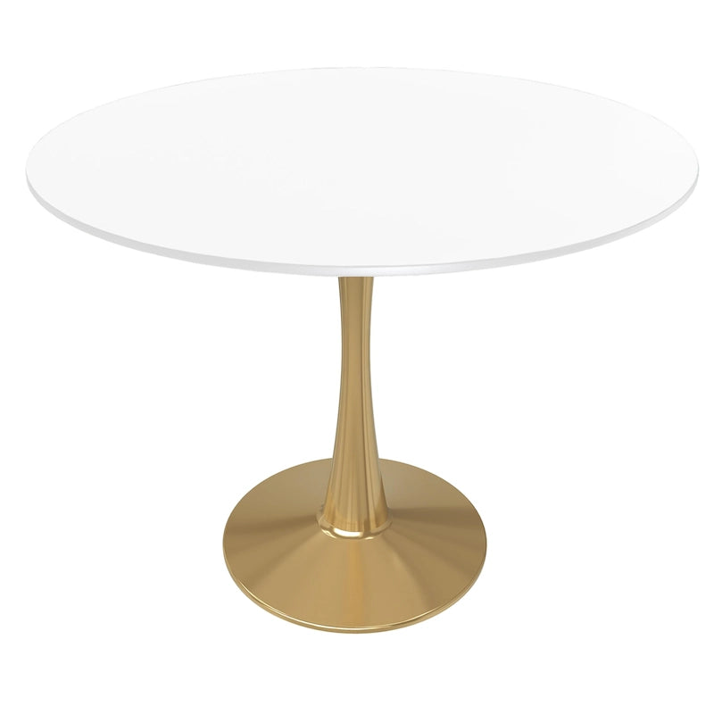 Marbled White / Black / White Round Dining Table for 4 – MDF Top & Gold Steel Base