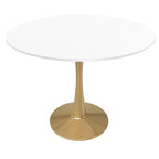 Marbled White / Black / White Round Dining Table for 4 – MDF Top & Gold Steel Base