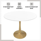 Marbled White / Black / White Round Dining Table for 4 – MDF Top & Gold Steel Base