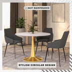 Marbled White / Black / White Round Dining Table for 4 – MDF Top & Gold Steel Base