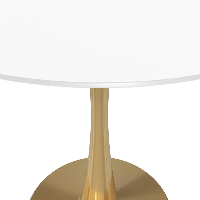 Marbled White / Black / White Round Dining Table for 4 – MDF Top & Gold Steel Base