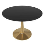 Marbled White / Black / White Round Dining Table for 4 – MDF Top & Gold Steel Base