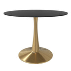 Marbled White / Black / White Round Dining Table for 4 – MDF Top & Gold Steel Base