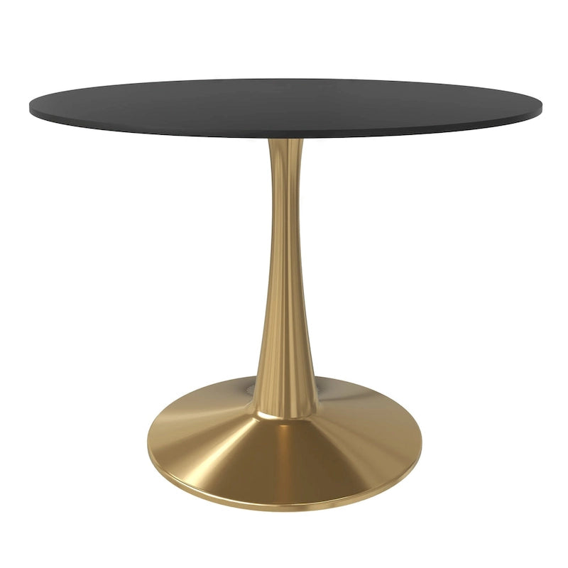Marbled White / Black / White Round Dining Table for 4 – MDF Top & Gold Steel Base