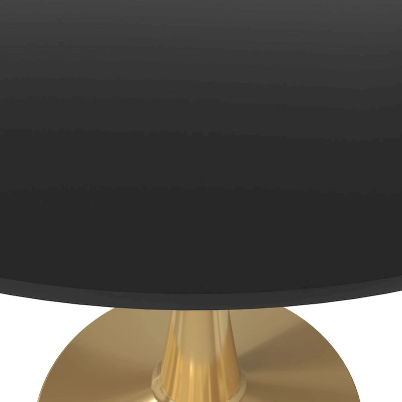 Marbled White / Black / White Round Dining Table for 4 – MDF Top & Gold Steel Base