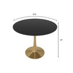 Marbled White / Black / White Round Dining Table for 4 – MDF Top & Gold Steel Base