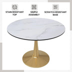 Marbled White / Black / White Round Dining Table for 4 – MDF Top & Gold Steel Base