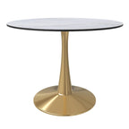 Marbled White / Black / White Round Dining Table for 4 – MDF Top & Gold Steel Base