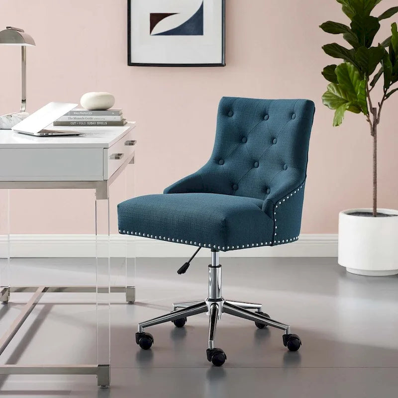 Tufted Swivel Office Chair – Beige / Teal / Azure / Grey | Fabric | Single