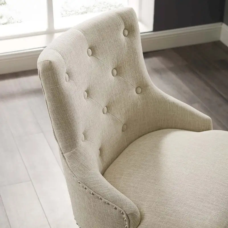 Tufted Swivel Office Chair – Beige / Teal / Azure / Grey | Fabric | Single