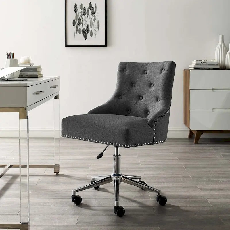 Tufted Swivel Office Chair – Beige / Teal / Azure / Grey | Fabric | Single