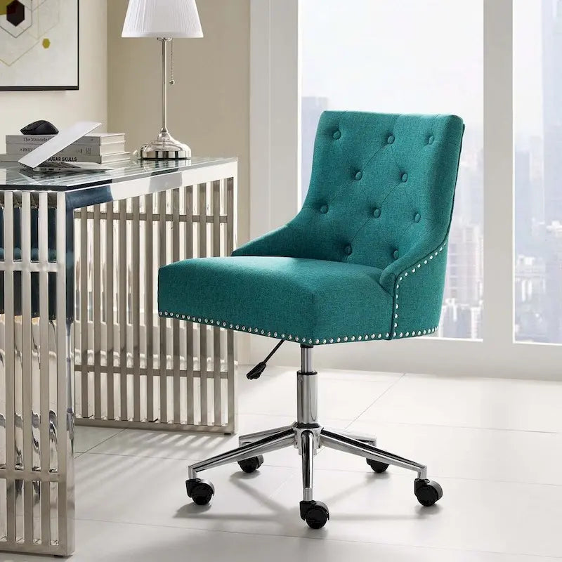 Tufted Swivel Office Chair – Beige / Teal / Azure / Grey | Fabric | Single