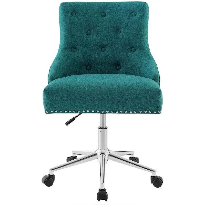 Tufted Swivel Office Chair – Beige / Teal / Azure / Grey | Fabric | Single
