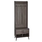 Brown Hall Tree with Bench, Coat Hooks & Shoe Storage – 1-Person