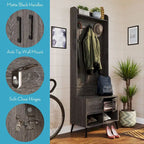 Brown Hall Tree with Bench, Coat Hooks & Shoe Storage – 1-Person