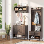 Brown Hall Tree with Bench, Coat Hooks & Shoe Storage – 1-Person