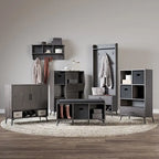 Brown Hall Tree with Bench, Coat Hooks & Shoe Storage – 1-Person