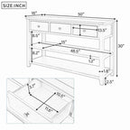 50L Retro Design Console Table with Two Open Shelves, Pine Solid Wood Frame and Legs