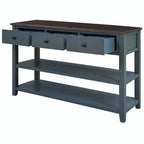 50L Retro Design Console Table with Two Open Shelves, Pine Solid Wood Frame and Legs