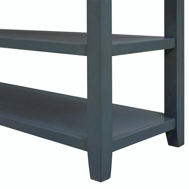 50L Retro Design Console Table with Two Open Shelves, Pine Solid Wood Frame and Legs