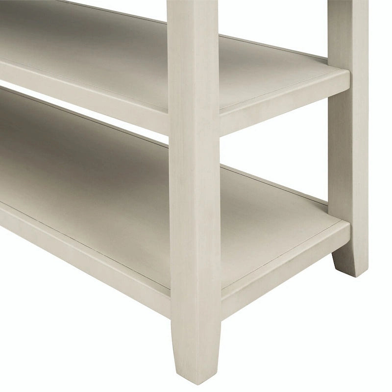 50L Retro Design Console Table with Two Open Shelves, Pine Solid Wood Frame and Legs