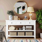 50L Retro Design Console Table with Two Open Shelves, Pine Solid Wood Frame and Legs