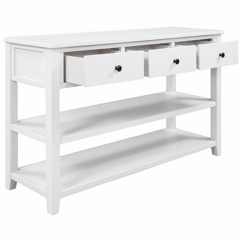 50L Retro Design Console Table with Two Open Shelves, Pine Solid Wood Frame and Legs