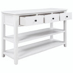 50L Retro Design Console Table with Two Open Shelves, Pine Solid Wood Frame and Legs