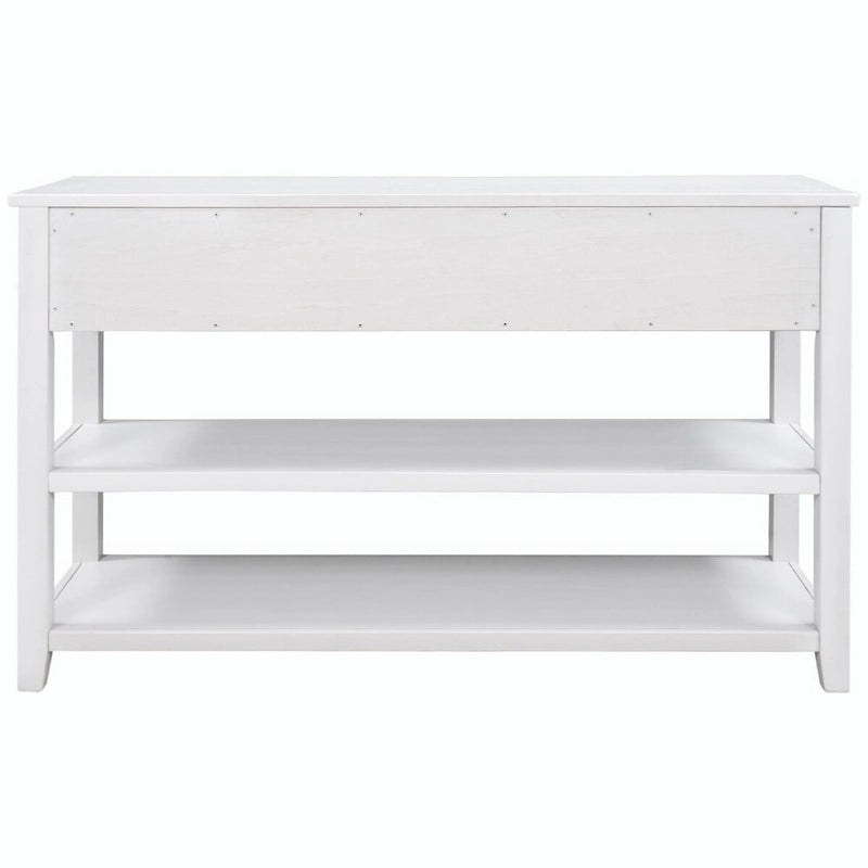 50L Retro Design Console Table with Two Open Shelves, Pine Solid Wood Frame and Legs