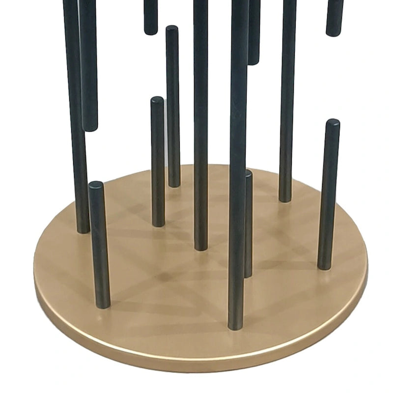 Neci 20 Inch Side End Table, Round Matte Black Tray Top, Modern Rod Supports with Brass Base