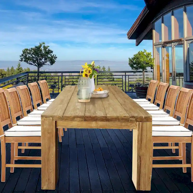 Brown Rectangular Dining Table, Natural Teak, Seats 8-10, 102 Inch