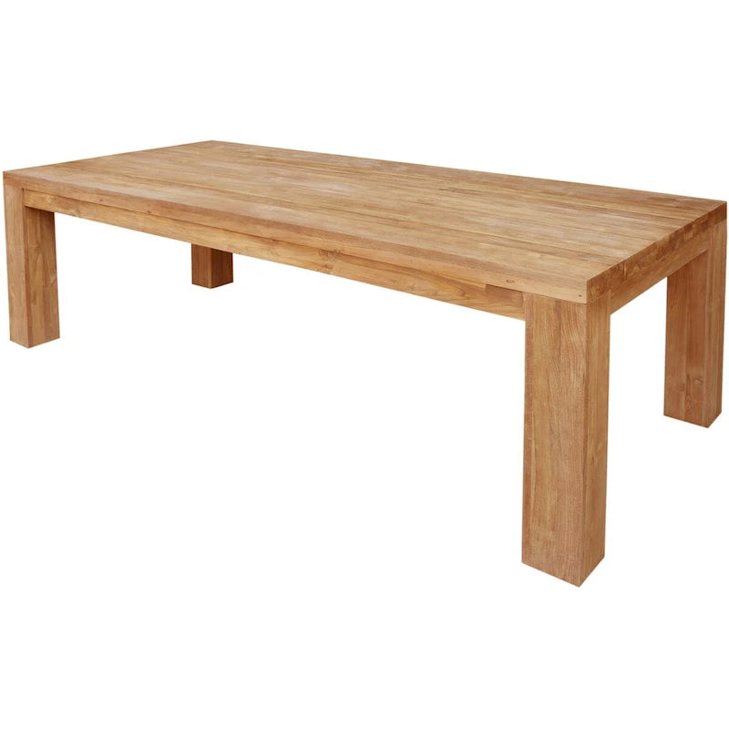 Brown Rectangular Dining Table, Natural Teak, Seats 8-10, 102 Inch