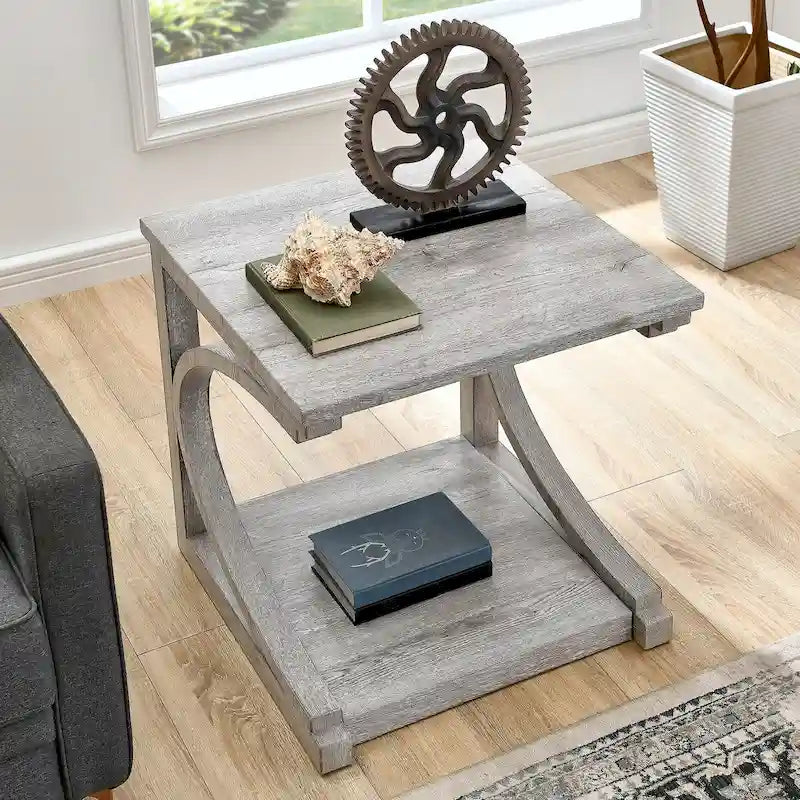 Unique Coffee Table, Solid Wood 23.8 Inch Modern Coffee Table Center Table With Storage, Solid Wood Special Shape Coffee Table