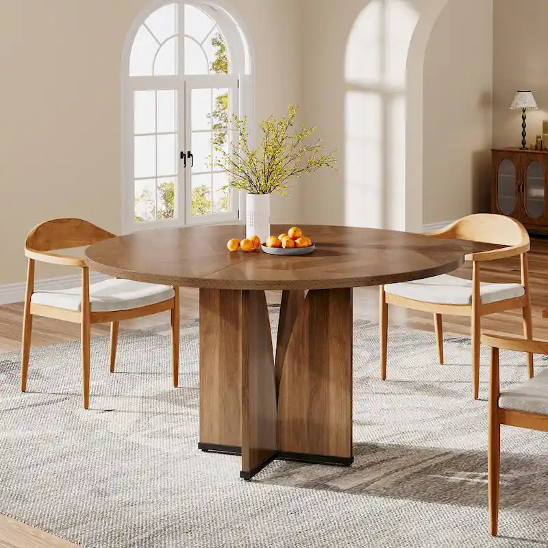 39.4-inch Round Dining Table with Wooden Tabletop for Kitchen Dining Room